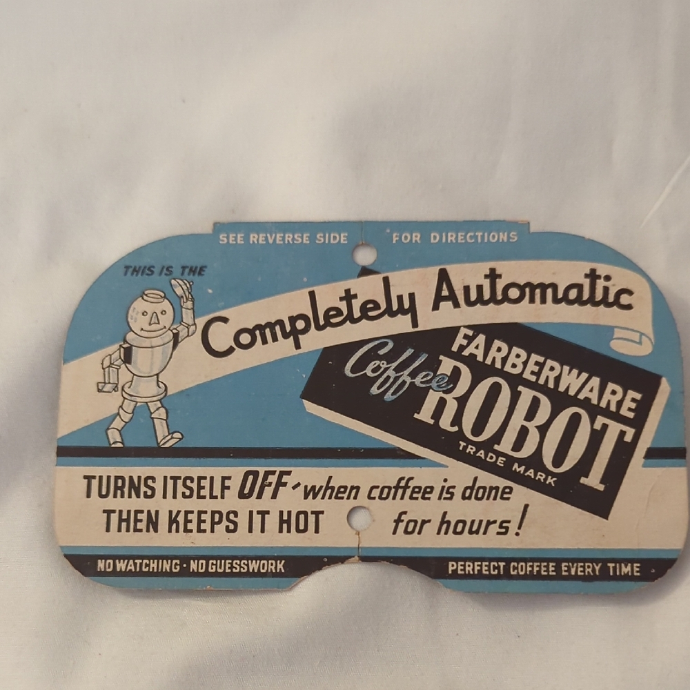 Faberware Coffee Robot 1938 Hang Tag